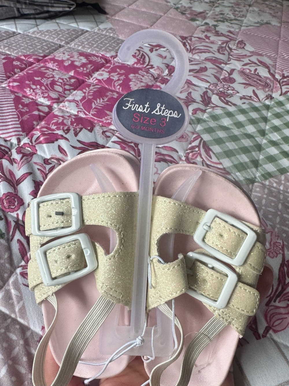 First Steps Baby Sandals in Pink and Gold Glitter - Size 3